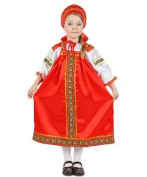Детский сарафан "Василиса" красный из атласа