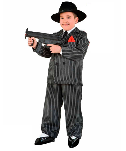Детский костюм гангстера (без автомата): брюки, галстук, шляпа, пиджак, рубашка (Италия)