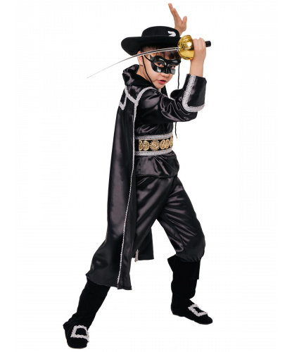 Костюм Зорро: рубашка, плащ, брюки с сапогами, шляпа, пояс, маска, шпага (Россия)