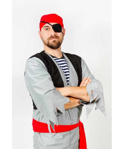 Взрослый костюм Пирата с банданой: бандана, повязка, рубаха, пояс (Россия)