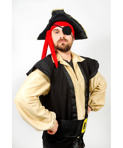 Взрослый костюм Пирата со шляпой: шляпа, повязка, рабаха, пояс (Россия)