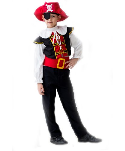 Костюм Пирата со шляпой: Шляпа, повязка на глаз, воротник, рубашка, жилет, пояс (Россия)