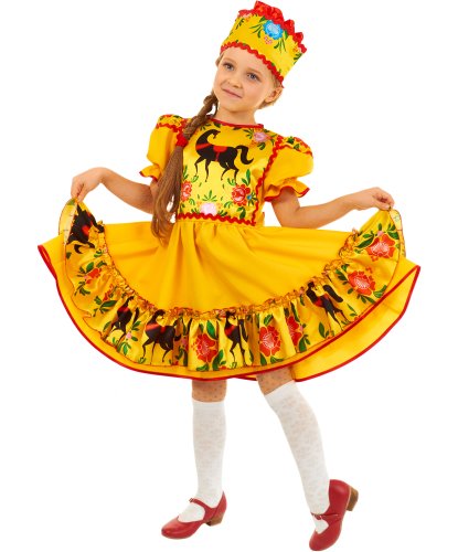 Карнавальный костюм Городец для девочки: Платье, головной убор (Россия)