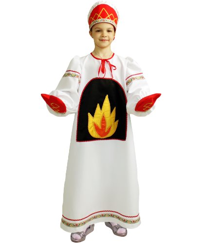 Карнавальный костюм Печки: Платье, рукавицы, кокошник (Россия)