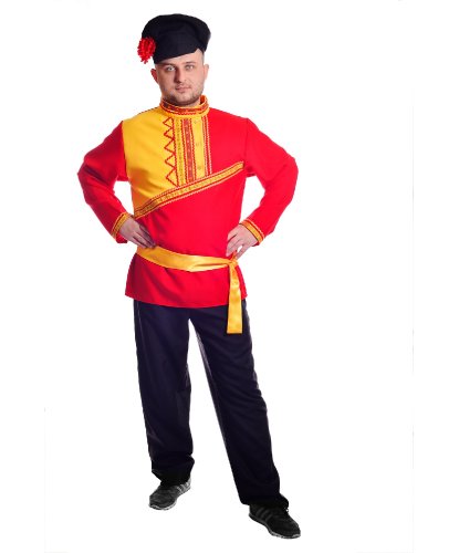 Карнавальный костюм Барин в красной рубахе: Косовротка, кушак, штаны, картуз (Россия)