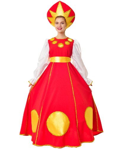 Карнавальный костюм масленица Широкая: Платье, кокошник, пояс, подъюбник (Россия)