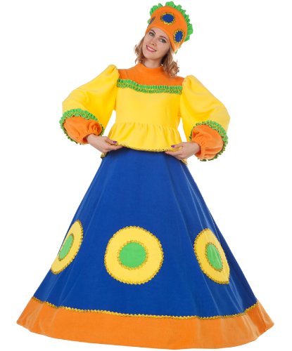 Карнавальный костюм Масленицы для уличных гуляний: Кофта, юбка, головной убор, подъюбник (Россия)