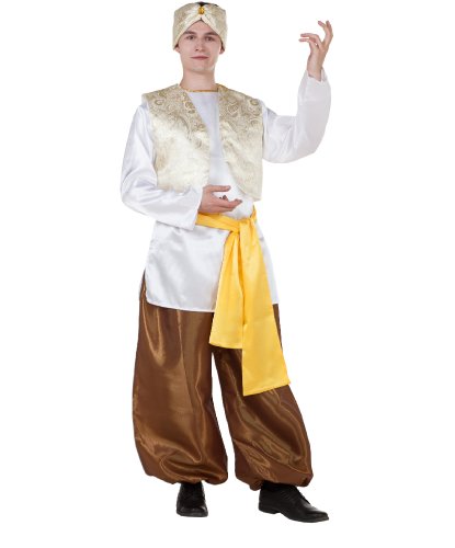 Карнавальный костюм Восточный мужской: Рубаха, жилет, пояс, головной убор, штаны (Россия)