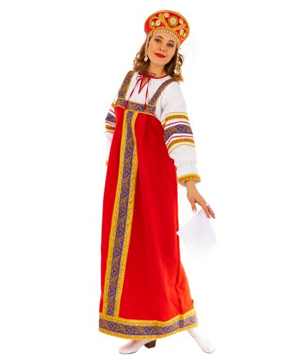 Карнавальный русский народный костюм Княжна: Рубаха, сарафан, кокошник (Россия)