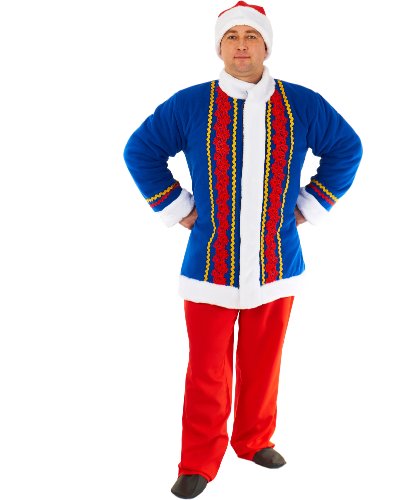 Карнавальный костюм утепленный на масленицу мужской: Жакет на стеганной подкладке, штаны, шапка (Россия)