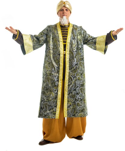 Карнавальный костюм Старика Хоттабыча: Рубашка, шаровары, пояс, чалма, халат, бородка (Россия)