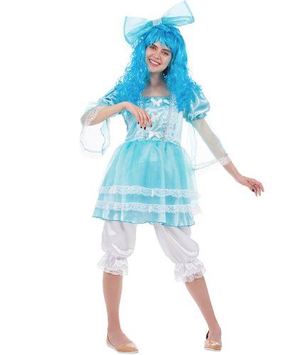 Карнавальный костюм Мальвины: Платье, бриджи, парик, бант на резинке (Россия)
