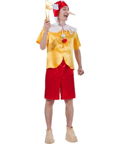 Карнавальный костюм Буратино взрослый: Блуза, шорты, колпак, нос, ключик, бахилы (Россия)