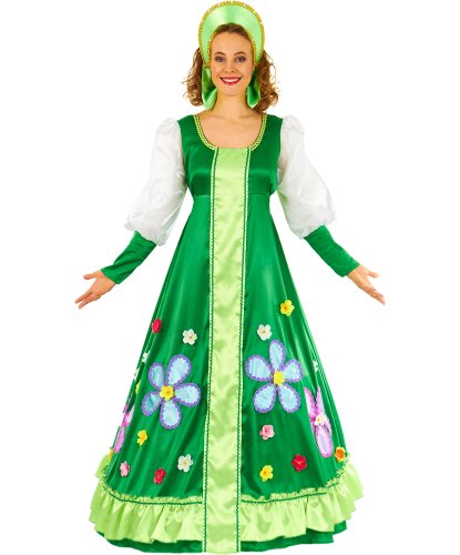 Карнавальный костюм Весны-царевны: Платье, кокошник, подъюбник (Россия)