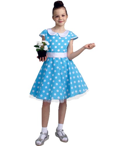 Карнавальное платье стиляги для девочки голубое: Платье с вшитым подъюбником, пояс (Россия)