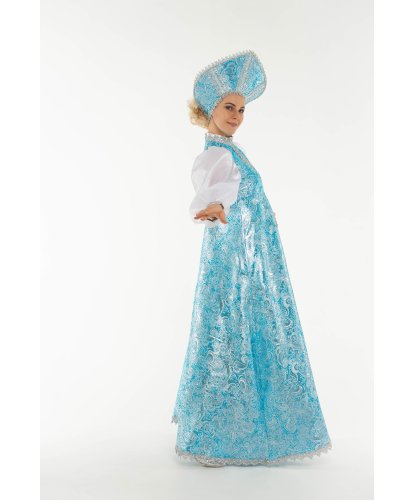 Новогодний костюм Снегурочки в бирюзовом платье: Платье, кокошник (Россия)