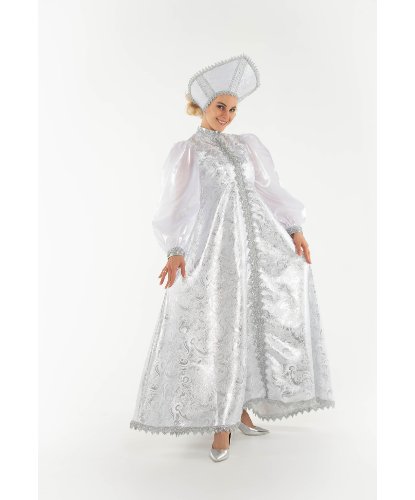 Новогодний костюм Снегурочки в белом платье: Платье, кокошник (Россия)