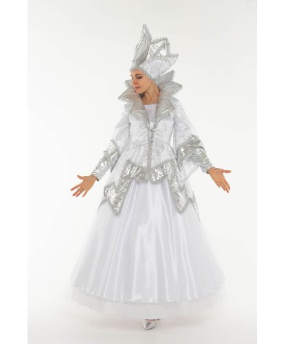Новогодний костюм Роскошной Снежной Королевы: Платье, жакет, корона, подъюбник, кринолин (Россия)