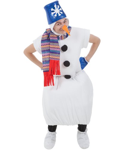 Новогодний снеговик в синем ведре: Туника на поролоне с шарфом, варежки, шапка + головной убор-ведро, бахилы (Россия)