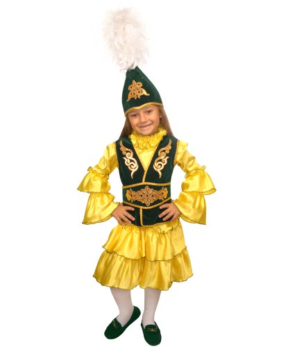 Казахский национальный костюм для девочки: головной убор, жилет, платье, пояс (Россия)