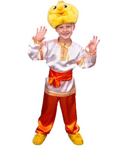 Детский костюм Колобка: головной убор, сорочка, пояс, брюки, текстильная имитация обуви (Россия)