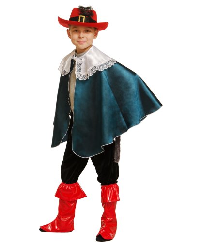 Карнавальный костюм Кота в сапогах для мальчика: головной убор, накидка, брюки, текстильная имитация обуви, шпага (Россия)