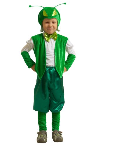 Карнавальный костюм Кузнечика для мальчика: головной убор, галстук-бабочка, жилет, шорты, гетры (Россия)
