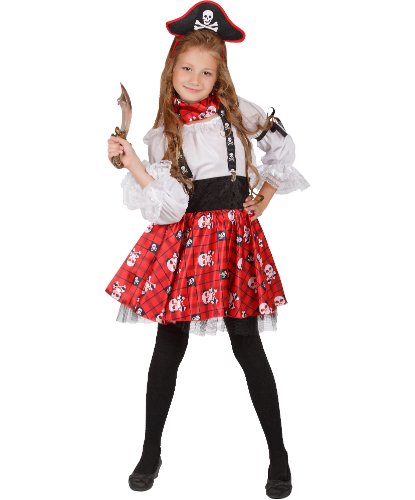 Костюм морской Пиратка для девочки: ободок, косынка, блузка, юбка, подтяжки, кинжал (Россия)