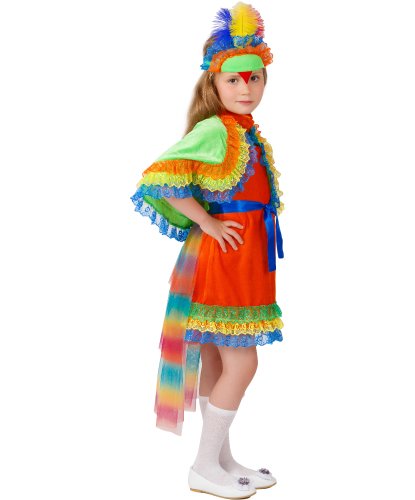 Детский карнавальный костюм Попугай Рита: головной убор, накидка, пояс, платье (Россия)