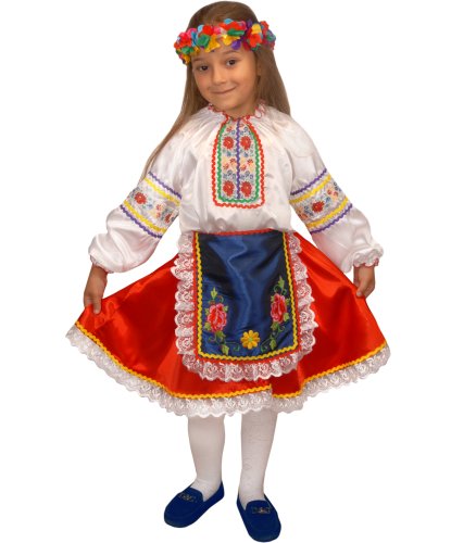 Национальный украинский костюм для девочки: головной убор, фартук, блузка, юбка (Россия)