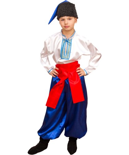 Национальный украинский костюм для мальчика: головной убор, сорочка, пояс, брюки, текстильная имитация обуви (Россия)