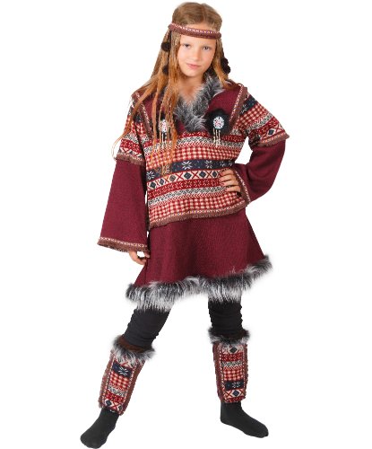Национальный костюм народа Ханты для девочки: головной убор, платье, гетры (Россия)