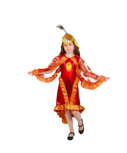 Карнавальный костюм Жар-птицы на девочку: головной убор, платье (Россия)