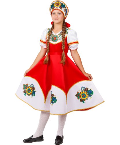 Национальный костюм Калинка для девочки: головной убор, платье (Россия)