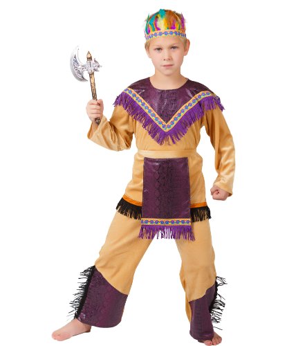 Детский костюм мальчика Индейца: головной убор, фартук, куртка, брюки, топор (Россия)