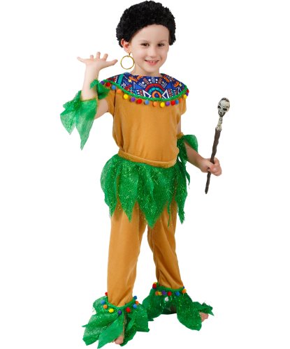 Детский карнавальный костюм Папуаса: головной убор, серьга, кофточка, брюки, пояс, нарукавники, палка-череп (Россия)