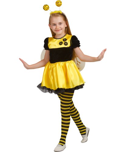 Карнавальный костюм Пчелки для девочки: ободок, платье, крылья, чулки (Россия)