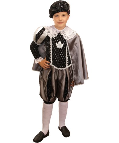 Карнавальный костюм Принц в черном: берет, кофточка, накидка, шорты (Россия)