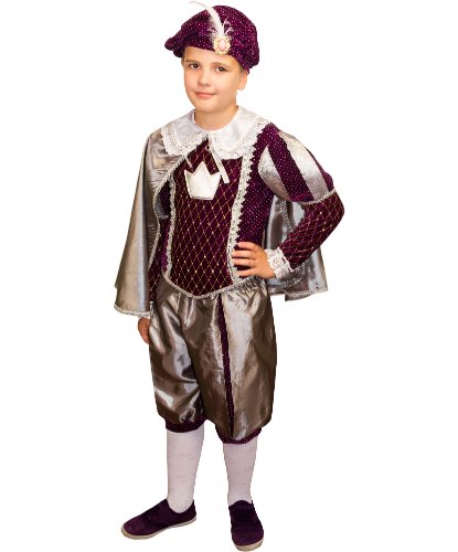 Карнавальный костюм Принц в фиолетовом: берет, кофточка, накидка, шорты (Россия)
