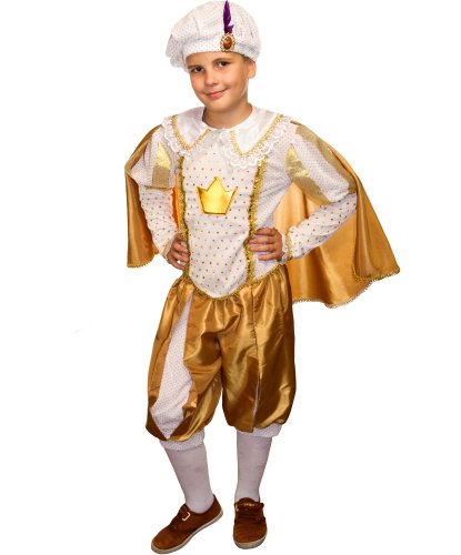 Карнавальный костюм Принц в золотом: берет, кофточка, накидка, шорты (Россия)