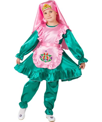 Национальный костюм Татарская девочка: головной убор, платье, фартук, брюки (Россия)