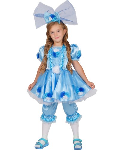 Карнавальный костюм Кукла Тутси в голубом: бант, платье, шорты (Россия)