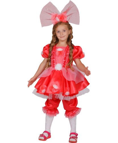 Карнавальный костюм Кукла Тутси в коралловом: бант, платье, шорты (Россия)