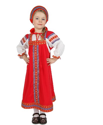 Детский сарафан Дуняша красный из х/б: сарафан (Россия)