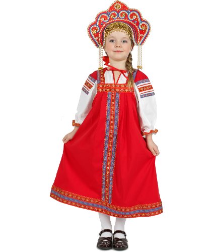 Детский сарафан Забава красный из льна: сарафан, рубашка (Россия)