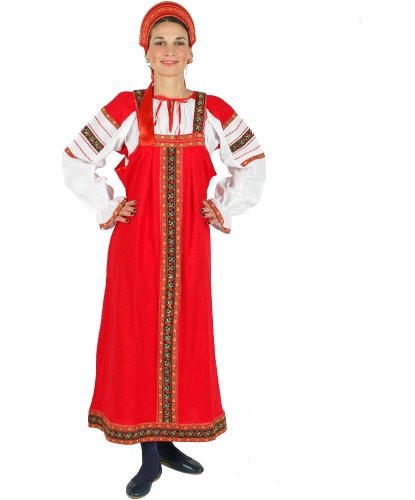 Сарафан Забава Красный из льна: сарафан, рубашка (Россия)