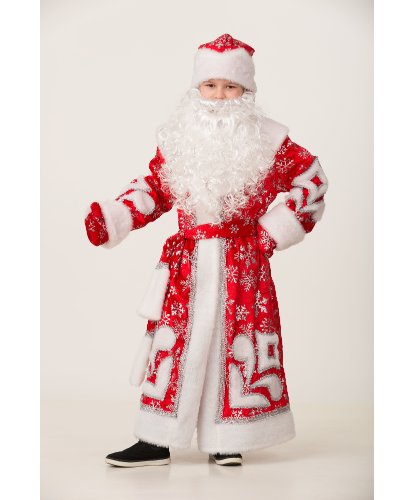 Костюм Дед Мороз Узор для мальчика: шуба, пояс, шапка, варежки, мешок, борода (Россия)