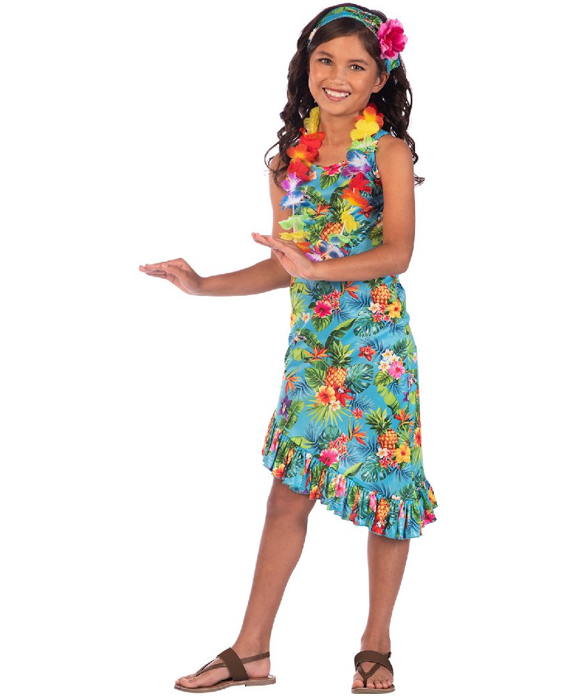 Детский костюм "Гавайская девочка": платье, цветочное ожерелье, повязка с цветкомна голову (Германия) купить в Калининграде