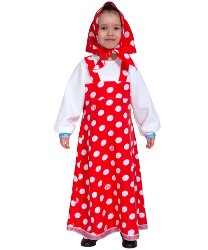 Детский карнавальный костюм МАША (белый горох на красном)
