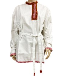 Белая рубашка из хлопка с красной тесьмой
